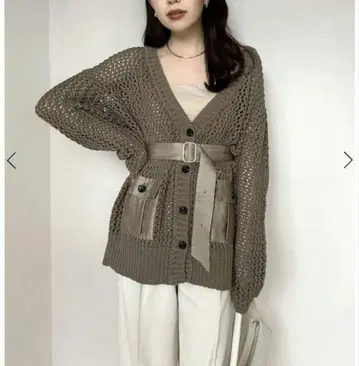 아뉴앙스 메쉬 사파리 니트 가디건 카키