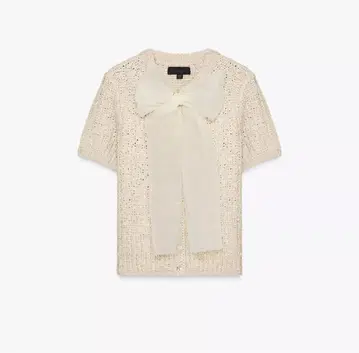 ZARA 니트 오간자 리본 블라우스