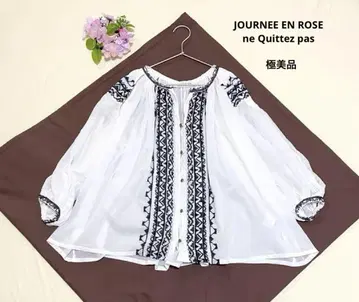 쥬르네앙로즈 누키테파 자수 블라우스 레이스 자수 코튼