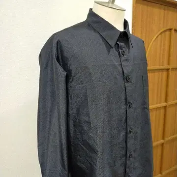 오시마 명주 긴팔 남성용 드레스 셔츠 네이비 핸드메이드 기모노 리메이크