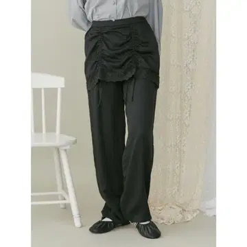 새틴 레이어드 팬츠 블랙 메리제니