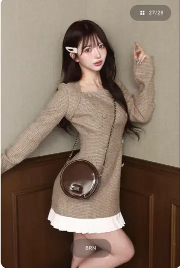 Darich 플리츠 도킹 트위드 미니 원피스 FL 사이즈