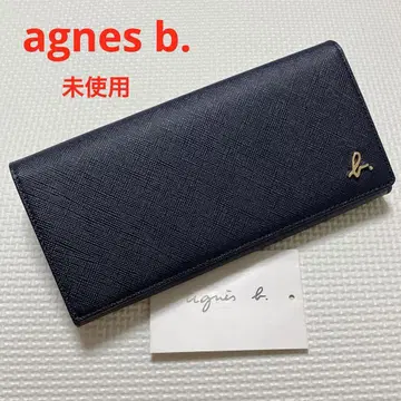 미사용 agnes b. 에네스베 가죽 장지갑 네이비 [ b ] 로고