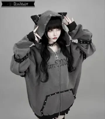 DimMoire 디모아르 Evil Cat 후드티 Gray