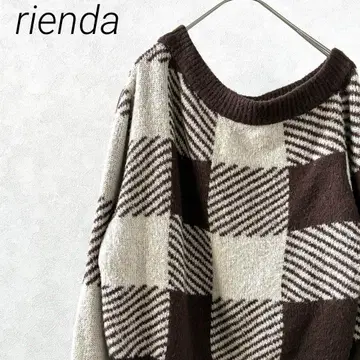 rienda 니트 스웨터 체크 무늬 원숄더 비대칭