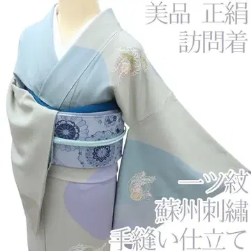 Y3881 새상품급 순수 실크  자수 홑겹 문양 손바느질 기모노 호몬기