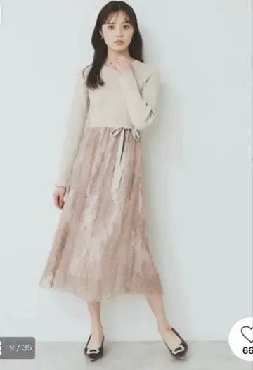 인덱스 튤 레이스 스커트 도킹 원피스 사이즈 38