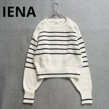 새상품급 IENA 울/아크릴 펄 장식 꽈배기 풀오버 니트 보더 F