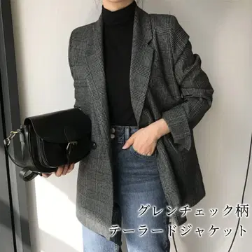 새상품 DAY CLOSET 테일러드 자켓 글렌체크 패턴 얇은 소재