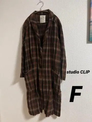 스튜디오 CLIP 체크 무늬 얇은 코트 린넨 100% 프리 사이즈