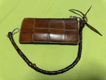 브라운 가죽 장지갑 뜨개질 스트랩 포함