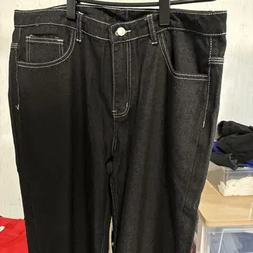 블랙 데님 팬츠 화이트 스티치