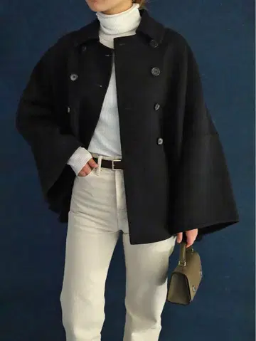 DES PRES 울 모사 스탠칼라 미디 코트 블랙
