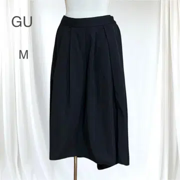 미사용 GU 비대칭 스텝헴 블랙 플레어 스커트 롱 M