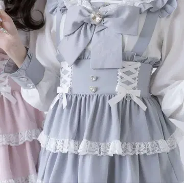 하트 비쥬 레이스업 리본 플레어 스커트
