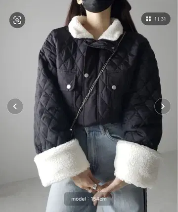 [ me +em select ] 하이넥 보아 퀼팅 숏 블루종