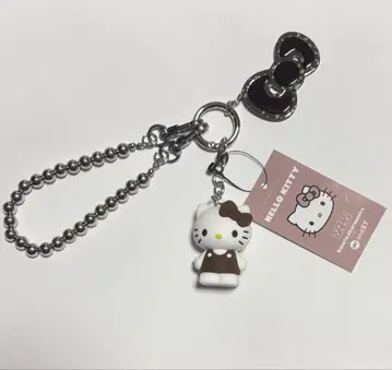 로리즈팜 헬로키티 퀼팅 키링 브라운 레오파드 무늬