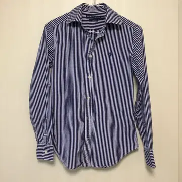 폴로 자수 로고 긴팔 셔츠 ( 블루 화이트 스트라이프 )