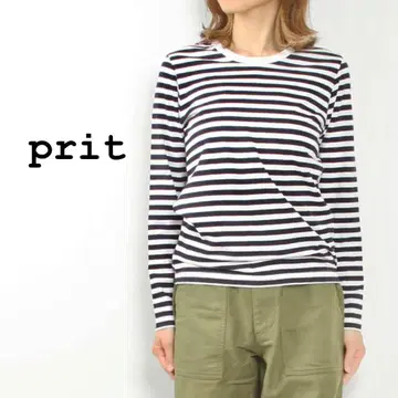미사용 새상품 prit 프릿 천축 보더 크루넥 긴팔 달 블루