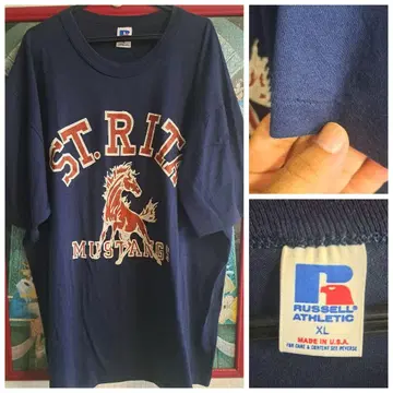 80s 90s USA제 러셀 밑단 소매 싱글 스티치 칼리지 빈티지