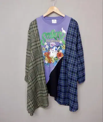 *스칼라 143769: 고양이 무늬 체크 절개 튜닉