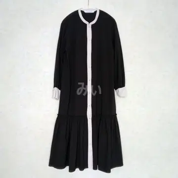 레이빔즈 바이컬러 개더 원피스 프리 사이즈 블랙 긴팔