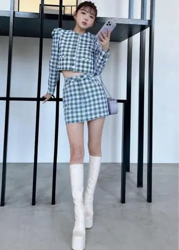 Darich 컴팩트 깅엄 데님 셋업
