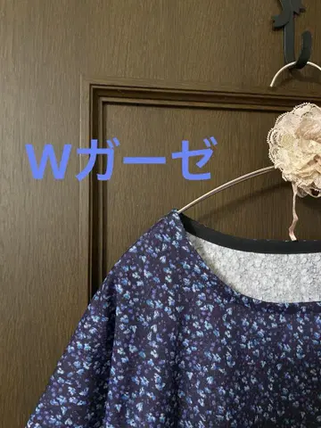 W 거즈 원피스 돌먼 슬리브 아빠빠 네이비 꽃무늬 L