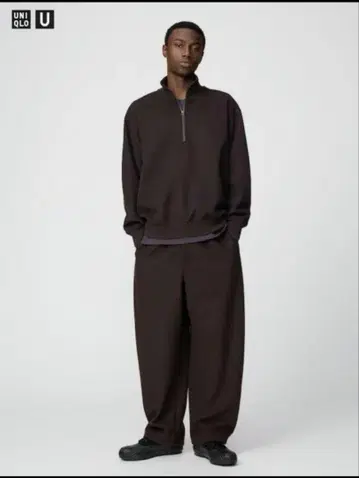 유니클로 U 브러쉬드 맨투맨 와이드 팬츠 L 다크 브라운 UNIQLO