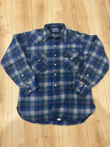 70s PENDLETON 블루 화이트 체크 플란넬 셔츠
