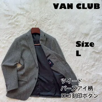 VAN 테일러드 자켓 버즈아이 패턴 그레이 트위드 L