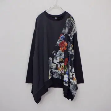 *이즈스칼라 553207: 나비 꽃 콜라주 무늬 이소재 절개 풀오버