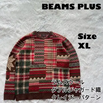 BEAMS PLUS 패치워크 패턴 니트 스웨터 자카드 직조 XL