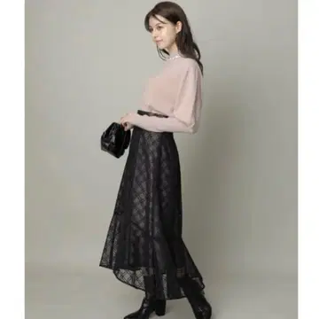 리랜드트루 웨이브 체크 플레어 스커트 레이스 소재