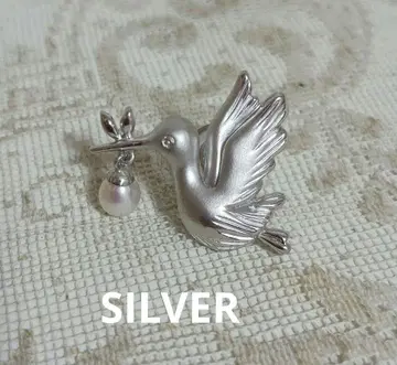 황새 펄 SILVER 브로치