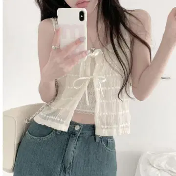 아이보리 쉬폰 리본 뷔스티에