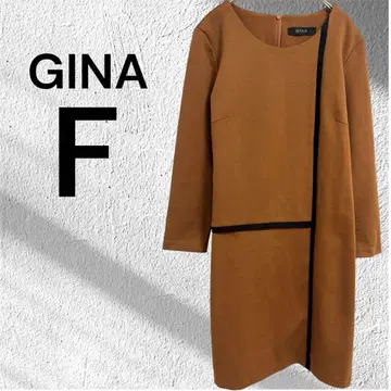 gina  티셔츠 원피스 무릎 기장 타이트 긴팔 라인 카멜