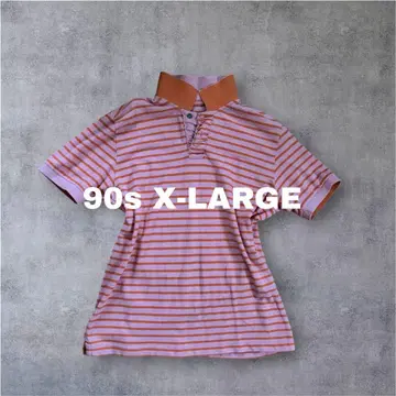 90s X-LARGE 핑크 오렌지 스트라이프 피케 셔츠