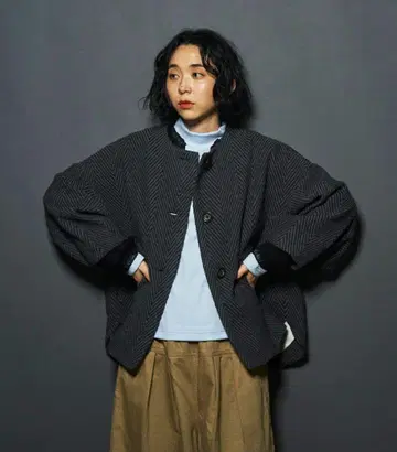 tumugu 빅 헤링본 노카라 자켓