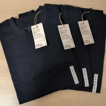 천축 편직 크루넥 블랙 긴팔 T셔츠 L 사이즈 3개 묶음 판매 MUJI