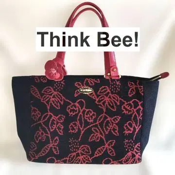 컨디션 최상 Think Bee! 토트백 블랙 빨간색 보태니컬 무늬