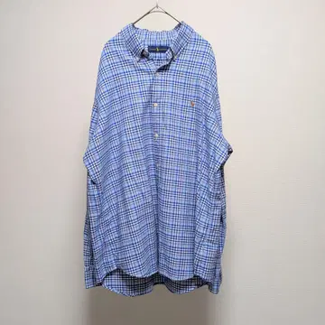 랄프 로렌 옥스퍼드 체크 셔츠 XL 넉넉한 핏 블루