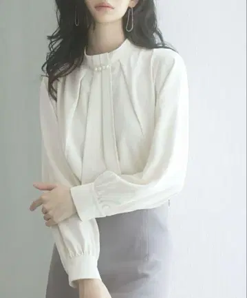 세존드파피용 보타이 블라우스 아이보리 M 스탠드 카라 펄 장식