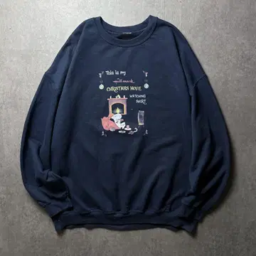 미국 빈티지 의류 Peanuts 크리스마스 캐릭터 홀리데이 네이비