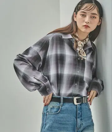 PAGE BOY 옴브레 체크 셔츠 그레이