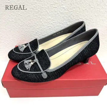 새상품급 REGAL 태슬 장식 트위드 펌프스 청키힐 23cm