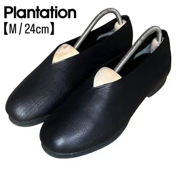 컨디션 최상 Plantation M 가죽 주름 V컷 플랫슈즈 블랙