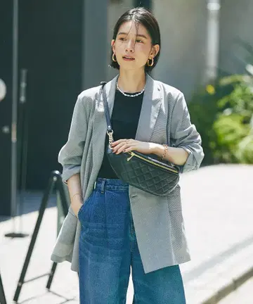 택 포함 새상품 RIVE DROITE 라이트 체크 자켓