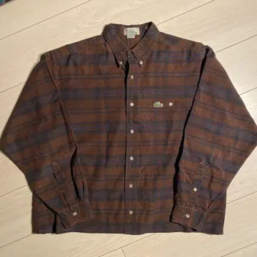 LACOSTE 브라운 체크 플란넬 셔츠 짧은 기장 리메이크
