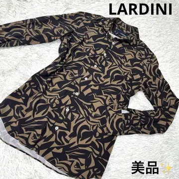 LARDINI 지오메트릭 긴팔 드레스 셔츠 인공 실크 37 사이즈 브라운